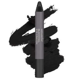 Mirabella Blackmail eye crayon with swatch on a white background