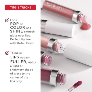 Open and closed lip gloss tubes on white background showing wands, hydrating formula, and application tips.