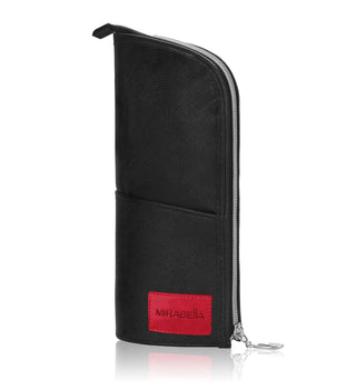 Mirabella brush set closed travel case, showing secure storage and easy accessibility for makeup artists on the go