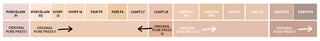 Mirabella's Invincible For All Pure Press Powder Foundation Color Chart comparison old shade vs new shade match.