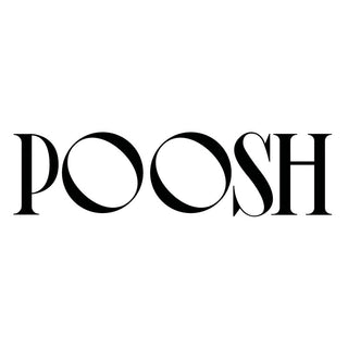 Poosh stylized logo in black on top of a white background.