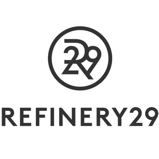 Refinery29 stylized logo in black on top of a white background.