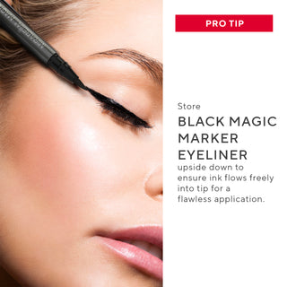 Mirabella model with Black Magic Marker Eyeliner: Pro Tip to store liner upside down to ensure ink flows for perfect application