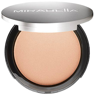 Mirabella Pure Press - Lightweight pressed powder open compact on white background.