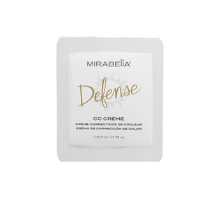 Close-up of Mirabella Defense CC Creme Sample: Highlights creamy texture & broad-spectrum SPF in a convenient sample size for trial use