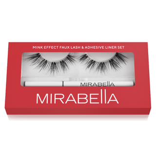 Mirabella Mink Effect Faux Lash & Adhesive Liner Set, featuring easy-to-apply faux lashes with a long-lasting adhesive liner on white