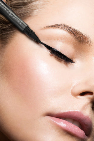 mirabella magic marker eyeliner applied along the upper lash line to create a precise, bold and defined winged eye look.