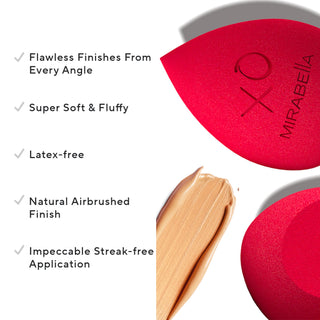 Mirabella's Beauty blender – soft, latex-free sponge for streak free makeup application. Seamless blending, even coverage