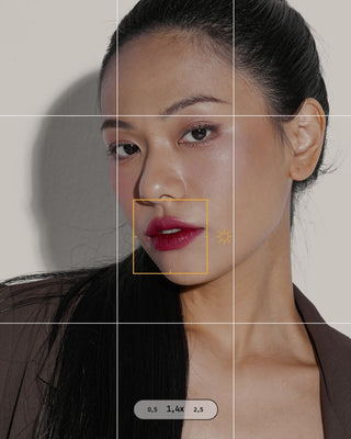 Close-up of a person with a grid overlay on the face