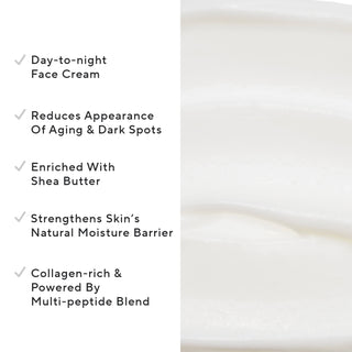 Image of Mirabella's key marketing benefits for the bestselling Day to Night+ Moisturizer with anti aging benefits.