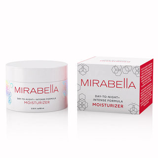 Image of Mirabella's new Day to Night+ Moisturizer showcasing the product's packaging and secondary carton.