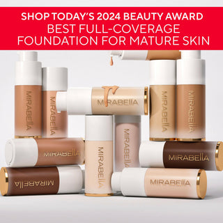 Mirabella Beauty Invincible For All Anti-Aging HD Foundation with Shop Today's 2024 Beauty Award, highlighting its acclaim for mature skin.