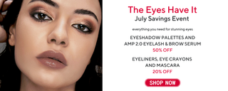 smoky neutral eye makeup look featured in mirabella beauty's july eye makeup savings event with eyeshadow, eyeliner and mascara.