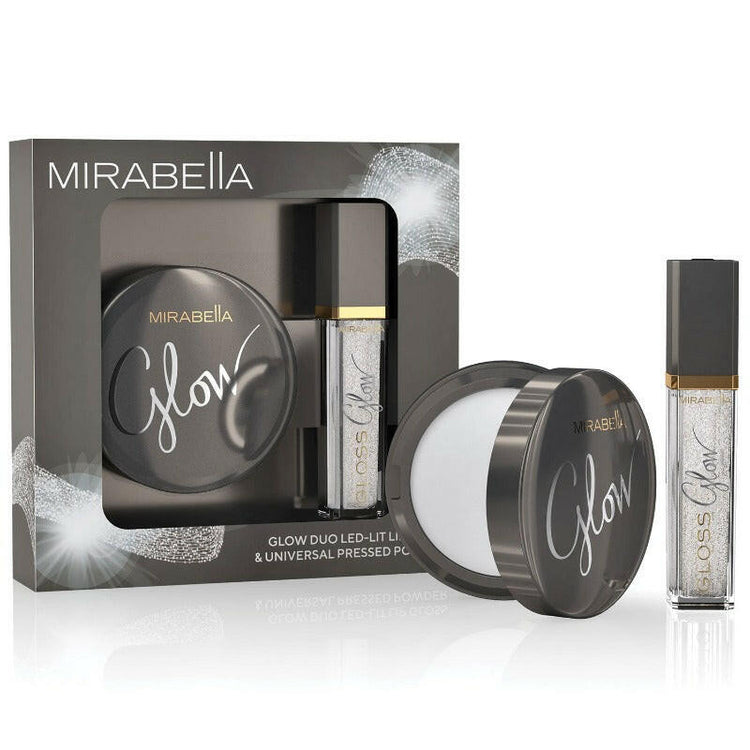 Glow Duo LED Lit Lip Gloss & Hyaluronic Pressed Powder Gift Set - Mirabella Beauty