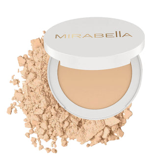 Mirabella Beauty Invincible For All Pure Press Foundation in Ivory I3, light warm shade for fair skin and makeup with skincare benefits.
