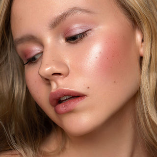 Image of Mirabella model showcasing the talc-free Pro Face Trio Spellbound on the cheeks and eyes.