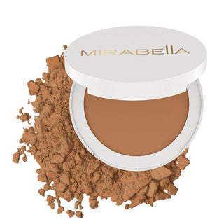 Mirabella Beauty Invincible For All Pure Press Foundation in Tan T12, rich bronze tone providing smooth, even finish and makeup with skincare.