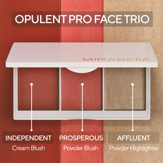 Mirabella Beauty Opulent Cream Blush Pro Face Trio - Combo Cream, Blush and Powder Highlighter Compact