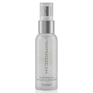 Image of Mirabella Purify Instant Purifying Brush Cleanser bottle: Sleek design for efficient makeup brush maintenance & cleaning on white