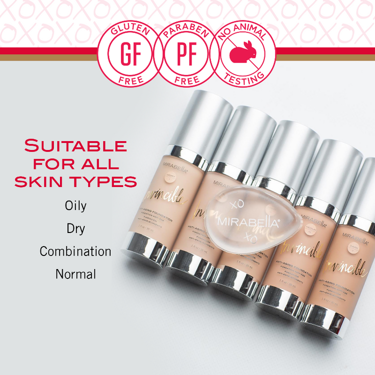 Mirabella Beauty Invincible Anti Aging HD Foundation - full-coverage airbrushed look foundation with gluten-free