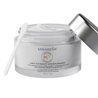Mirabella Intense Formula Day-to-Night Moisturizer in jar, designed to hydrate and nourish skin from morning to night