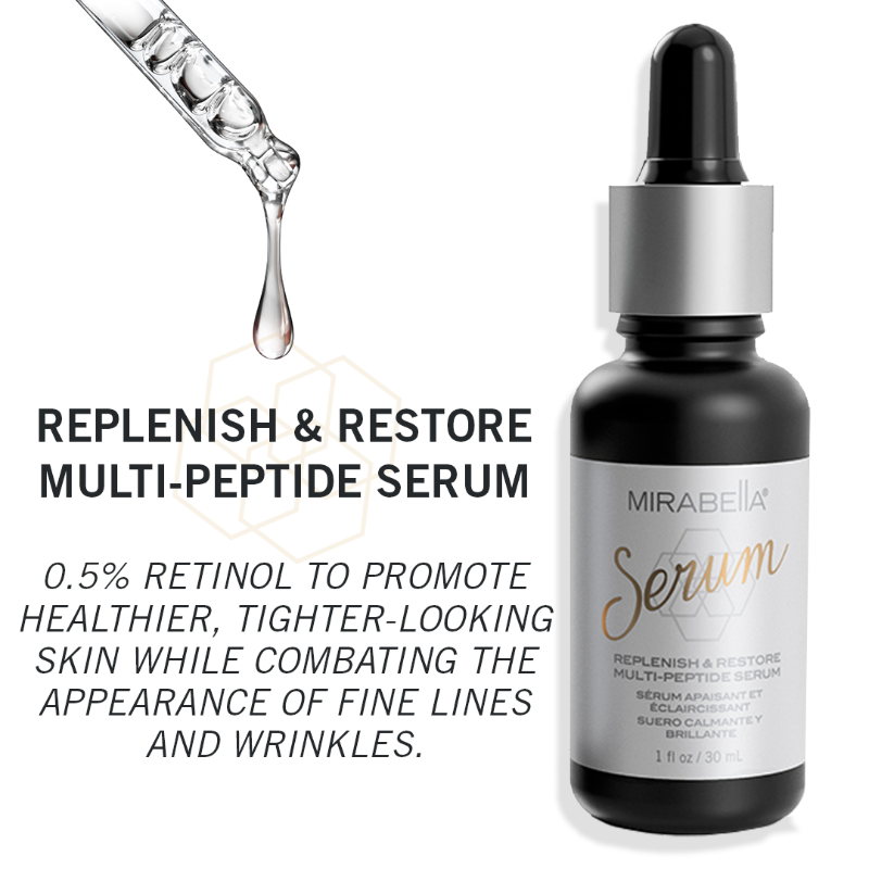 Mirabella Beauty Replenish & Restore Multi-Peptide Face Serum, Vitamin C, Retinol, Hyaluronic Acid, Anti-Aging