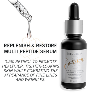 Mirabella Affordable Multi-Peptide Face Serum with Vitamin C and Retinol, formulated to brighten, firm, and reduce signs of aging